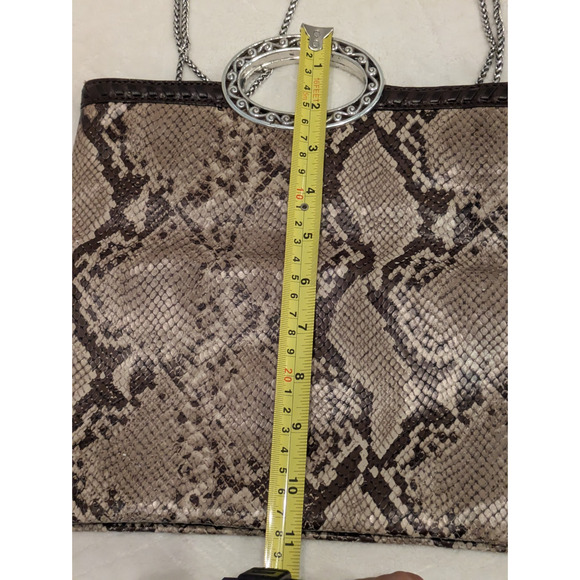 VTG Brighton Snakeskin Leather Fold-over Clutch Bag Purse Silver Chunky Clasp - Picture 11 of 12